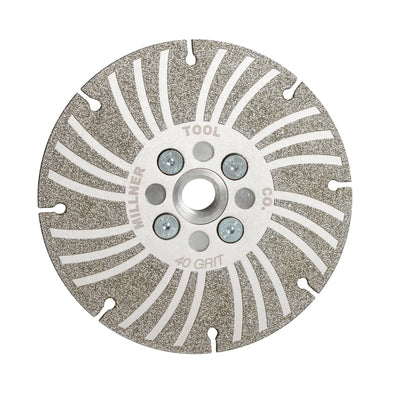 Millner-Haufen's Electroplated Diamond Angle Grinding Wheel Plus - 5" 40 Grit on a white background. 