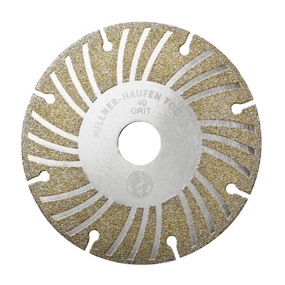 Millner-Haufen's Electroplated Diamond Angle Grinding Wheel - 5" 40 Grit on a white background. 