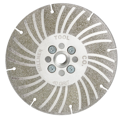 Millner-Haufen's Electroplated Diamond Angle Grinding Wheel Plus - 6" 40 Grit on a white background. 